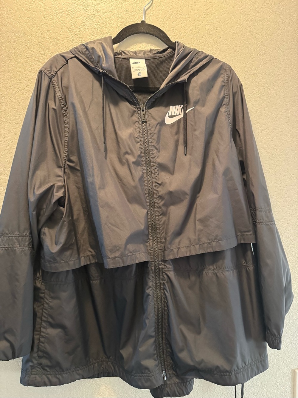 Nike Black Hooded Windbreaker Jacket with White Swoosh